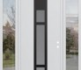 DIAMOND A9 64" X 96" BLACK/WHITE FROSTED GLASS PANEL BLACK RHI WITH 2 SIDELITES AND TRANSOM CLEAR GLASS