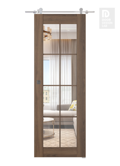 Avon 8 Lite Clear Vetro Pecan Nutwood Modern Interior Barn Door by Belldinni