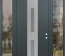 Modern Steel Front Door DIAMOND A6 60" X 96" ANTHRACITE/ANTHRACITE FROSTED GLASS PANEL STAINLESS STEEL LHI WITH 2 SIDELITES AND TRANSOM CLEAR GLASS