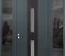 Modern Steel Front Door DIAMOND A6 60" X 96" ANTHRACITE/ANTHRACITE FROSTED GLASS PANEL BLACK RHI WITH 2 SIDELITES AND TRANSOM MIRRORED GLASS