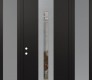 Modern Steel Front Door DIAMOND A4 60" X 96" BLACK/BLACK CLEAR GLASS PANEL STAINLESS STEEL RHI WITH 2 SIDELITES AND TRANSOM FROSTED GLASS