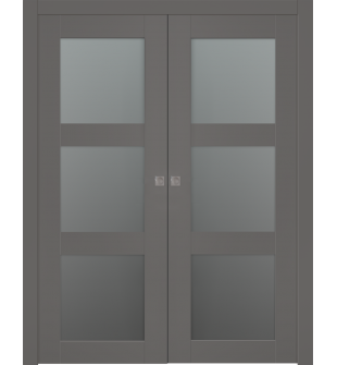 Avon 3 Lite Vetro Gray Matte Double pocket doors