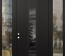 Modern Steel Front Door DIAMOND A9 68" X 96" BLACK/BLACK MIRRORED GLASS PANEL BLACK RHI WITH 2 SIDELITES AND TRANSOM CLEAR GLASS
