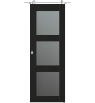 Avon 3 Lite Vetro Black Matte Barn doors