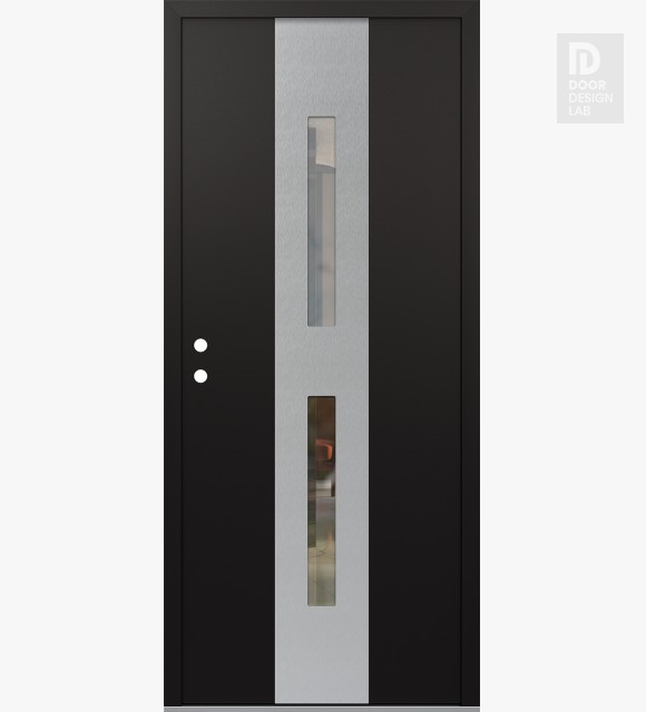 Modern Steel Front Door DIAMOND A6 36" X 80" BLACK/BLACK CLEAR GLASS PANEL STAINLESS STEEL RHI