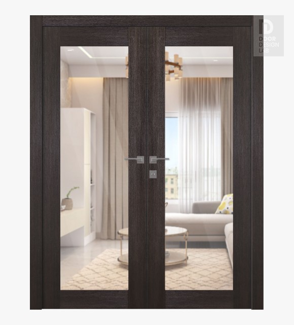 Avon 207 Clear Vetro Veralinga Oak Modern Interior Double Swing Doors by Belldinni