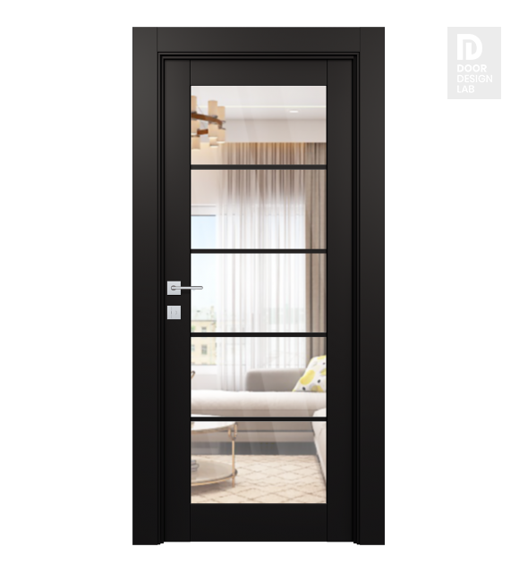 Avon 5 Lite Clear Vetro Black Matte Modern Interior Door by Belldinni