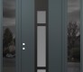 Modern Steel Front Door DIAMOND A9 60" X 96" ANTHRACITE/ANTHRACITE FROSTED GLASS PANEL BLACK RHI WITH 2 SIDELITES AND TRANSOM MIRRORED GLASS