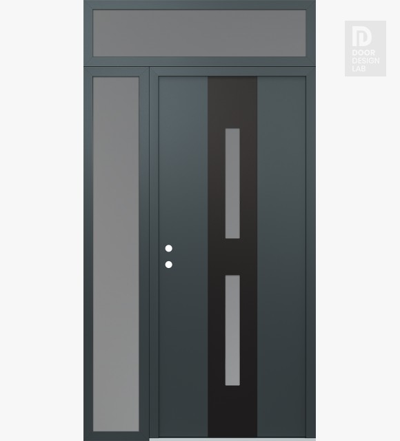 Modern Steel Front Door DIAMOND A6 48" X 96" ANTHRACITE/ANTHRACITE FROSTED GLASS PANEL BLACK RHI WITH SIDELITE AND TRANSOM FROSTED GLASS