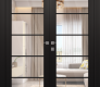 Avon 5 Lite Clear Vetro Black Matte Modern Interior Double Swing Doors by Belldinni