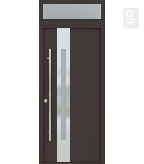 MODERN FRONT STEEL DOOR ZEPHYR BROWN/WHITE 37 7/16" X 95 11/16" RHI + TRANSOM