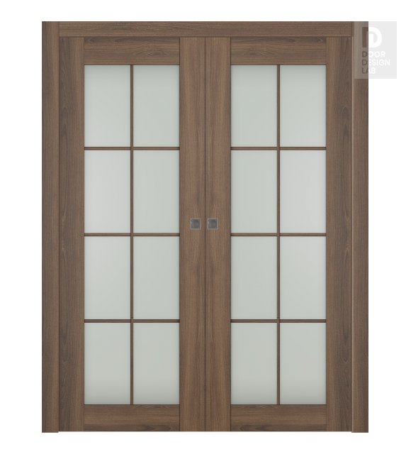 Avon 8 Lite Vetro Pecan Nutwood Modern Interior Double Pocket Doors by Belldinni