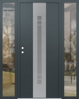 DIAMOND A4 68" X 80" ANTHRACITE/ANTHRACITE FROSTED GLASS PANEL STAINLESS STEEL RHI WITH 2 SIDELITES CLEAR GLASS