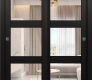 Avon 3 Lite Clear Vetro Black Matte Modern Interior Bypass Doors by Belldinni