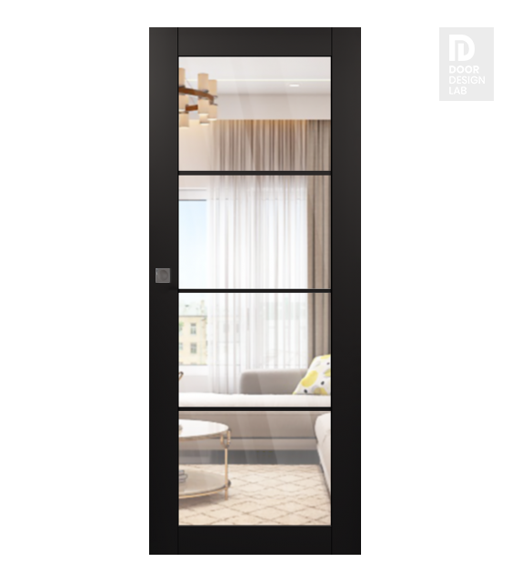 Avon 4 Lite Clear Vetro Black Matte Modern Interior Hidden Barn Door by Belldinni