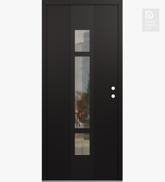 Modern Steel Front Door DIAMOND A9 36" X 80" BLACK/BLACK CLEAR GLASS PANEL BLACK LHI