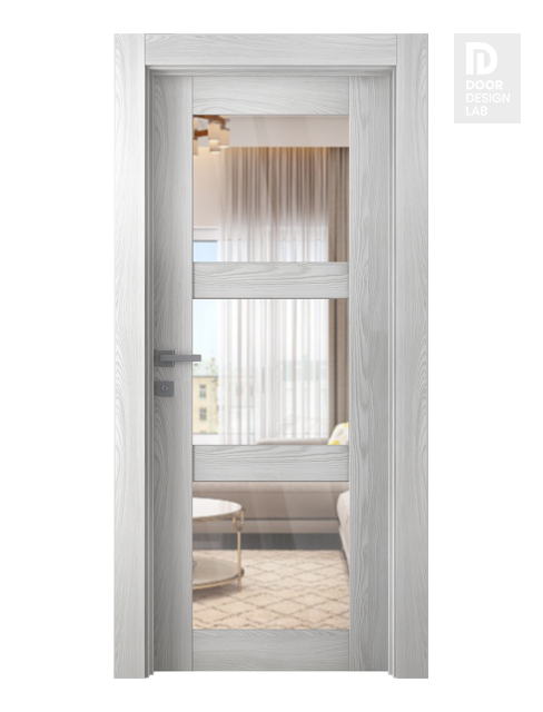 Avon 3 Lite Clear Vetro Ribeira Ash Modern Interior Door by Belldinni