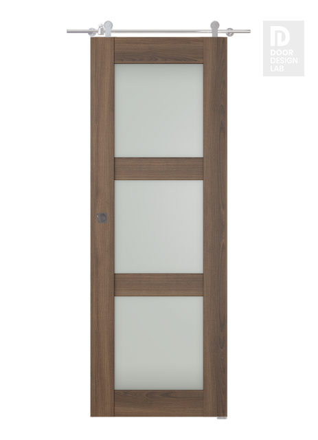 Avon 3 Lite Vetro Pecan Nutwood Modern Interior Barn Door by Belldinni