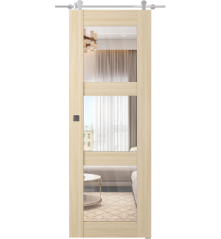 Avon 3 Lite Clear Vetro Loire Ash Barn doors