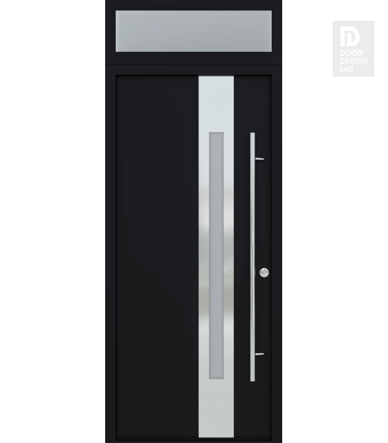 MODERN FRONT STEEL DOOR ZEPHYR BLACK/WHITE 37 7/16" X 95 11/16" LHI + TRANSOM