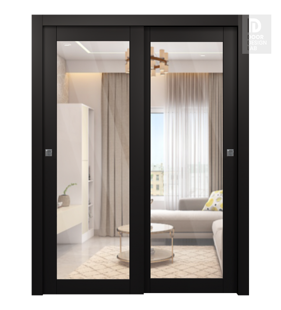 Avon 207 Clear Vetro Black Matte Modern Interior Bypass Doors by Belldinni