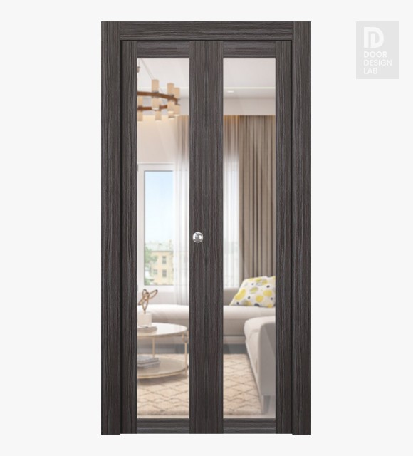 Palladio 207 Clear Vetro Gray Oak Modern Interior Bifold Doors by Belldinni
