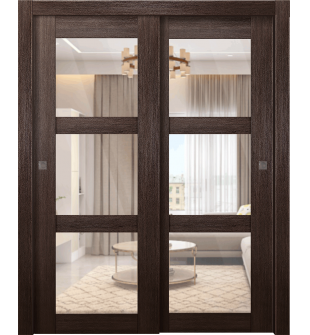 Avon 3 Lite Clear Vetro Veralinga Oak Bypass doors