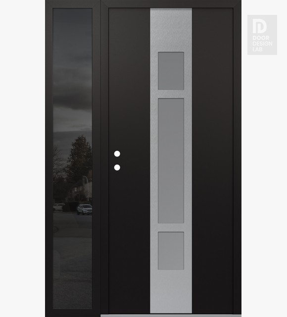 Modern Steel Front Door DIAMOND A9 48" X 80" BLACK/WHITE FROSTED GLASS PANEL STAINLESS STEEL RHI WITH SIDELITE MIRRORED GLASS