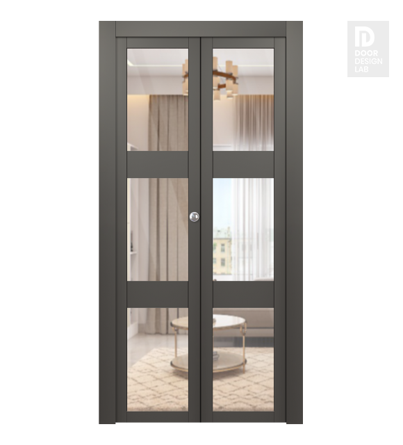 Avon 3 Lite Clear Vetro Gray Matte Modern Interior Bifold Doors by Belldinni
