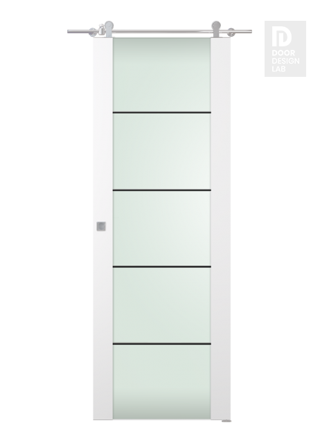 Smart Pro H3g 4H Black Strips Vetro Polar White Modern Interior Barn Door by Belldinni