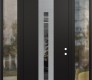Modern Steel Front Door DIAMOND A4 68" X 96" BLACK/BLACK MIRRORED GLASS PANEL STAINLESS STEEL LHI WITH 2 SIDELITES AND TRANSOM CLEAR GLASS