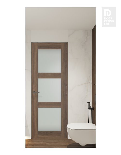 Avon 3 Lite Vetro Pecan Nutwood Modern Interior Frameless Door by Belldinni