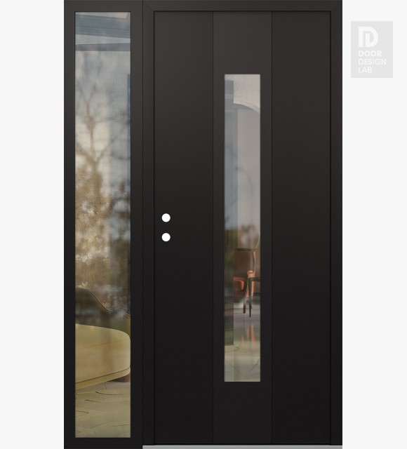 Modern Steel Front Door DIAMOND A1 52" X 80" BLACK/BLACK CLEAR GLASS PANEL BLACK RHI WITH SIDELITE CLEAR GLASS