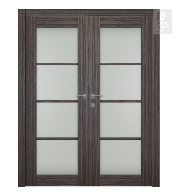 Palladio 4 Lite Vetro Gray Oak Modern Interior Double Swing Doors by Belldinni
