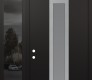 Modern Steel Front Door DIAMOND A1 52" X 96" BLACK/WHITE FROSTED GLASS PANEL STAINLESS STEEL RHI WITH SIDELITE AND TRANSOM MIRRORED GLASS