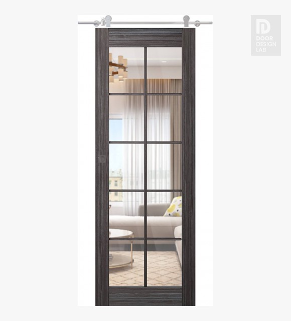 Palladio 10 Lite Clear Vetro Gray Oak Modern Interior Barn Door by Belldinni