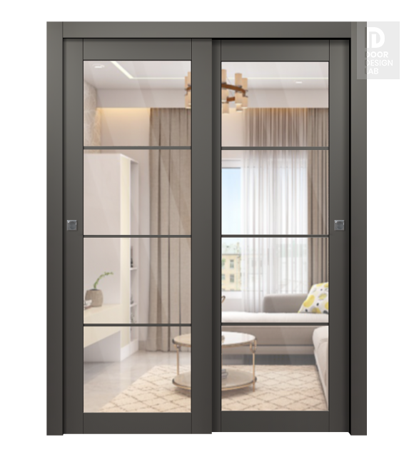 Avon 4 Lite Clear Vetro Gray Matte Modern Interior Bypass Doors by Belldinni
