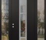 Modern Steel Front Door DIAMOND A9 68" X 96" BLACK/BLACK CLEAR GLASS PANEL STAINLESS STEEL RHI WITH 2 SIDELITES AND TRANSOM CLEAR GLASS