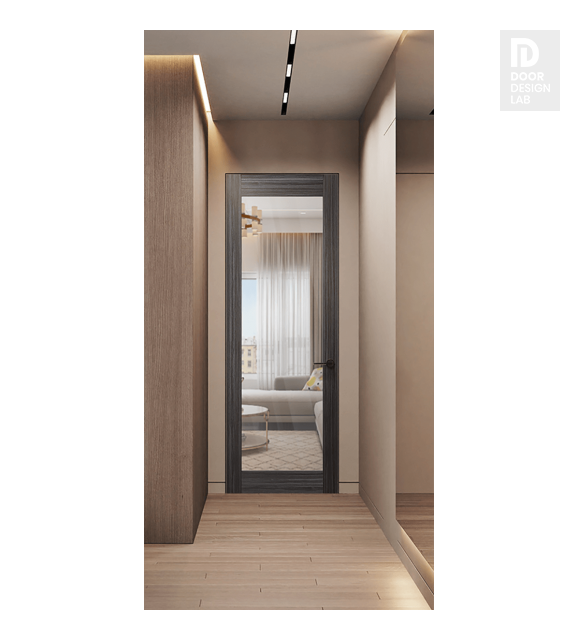 Palladio 207 Clear Vetro Gray Oak Modern Interior Frameless Door by Belldinni