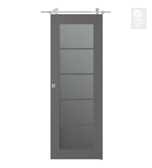 Avon 5 Lite Vetro Gray Matte Modern Interior Barn Door by Belldinni