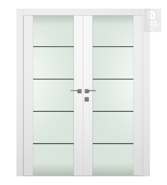 Smart Pro H3g 4H Black Strips Vetro Polar White Modern Interior Double Swing Doors by Belldinni