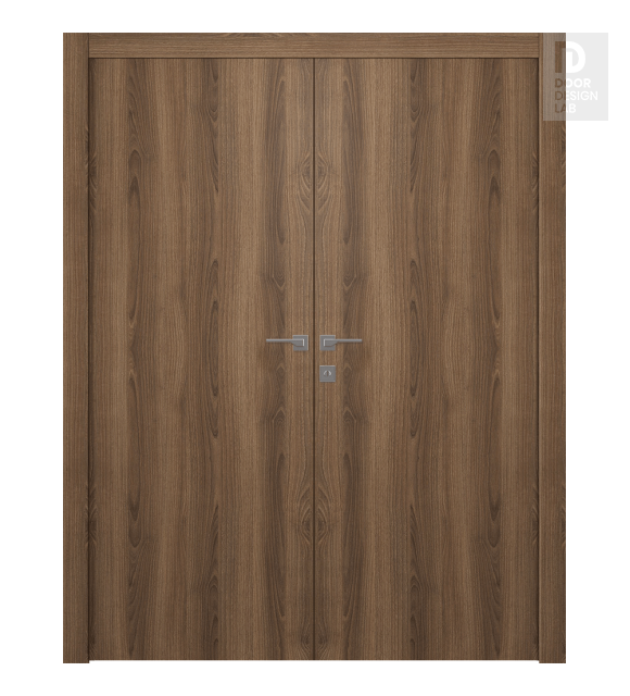 Optima Pecan Nutwood Modern Interior Double Swing Doors by Belldinni