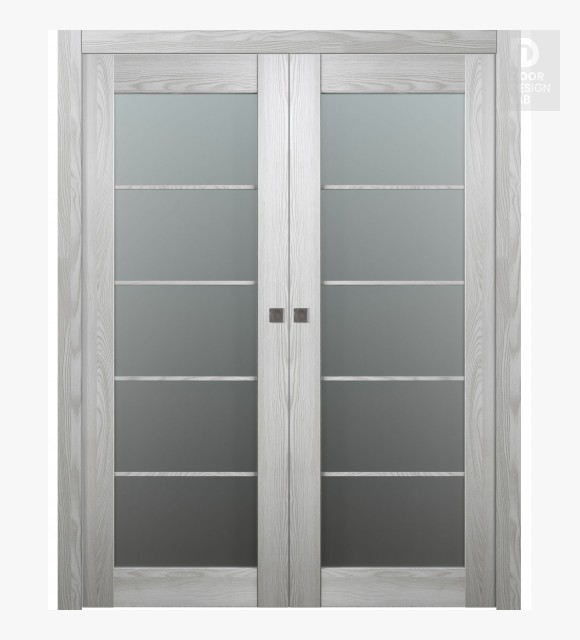 Avon 5 Lite Vetro Ribeira Ash Modern Interior Double Pocket Doors by Belldinni