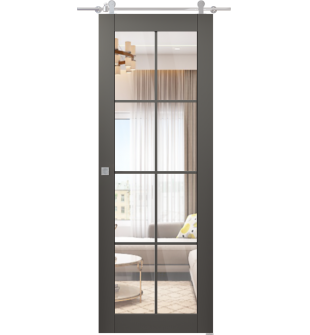 Avon 8 Lite Clear Vetro Gray Matte Barn doors