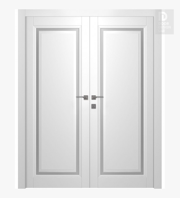 Aurum 1 Vetro Polar White Modern Interior Double Swing Doors by Belldinni