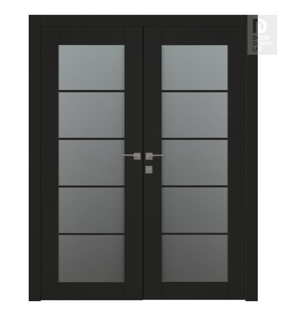 Avon 5 Lite Vetro Black Matte Modern Interior Double Swing Doors by Belldinni