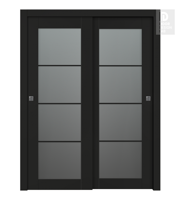 Avon 4 Lite Vetro Black Matte Modern Interior Bypass Doors by Belldinni