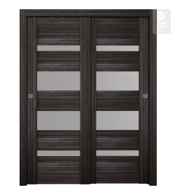 Mirella Vetro Gray Oak Modern Interior Bypass Doors by Belldinni