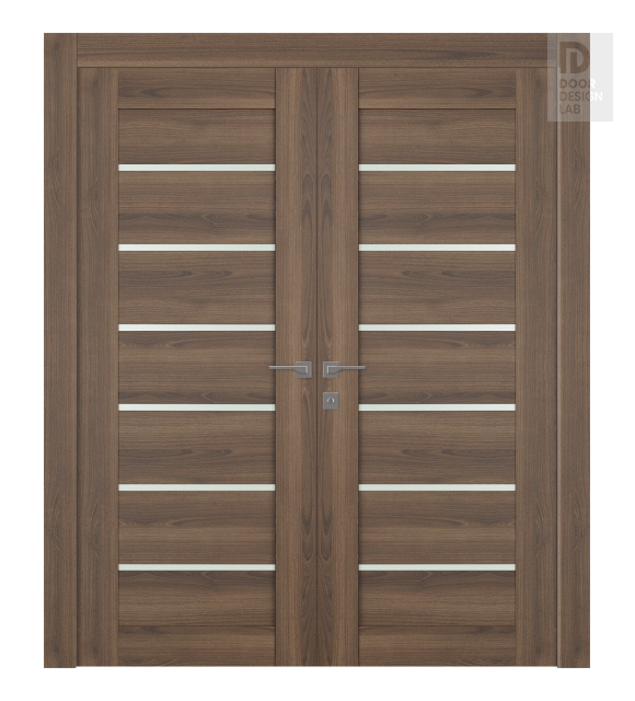 Avon 07-02 Vetro Pecan Nutwood Modern Interior Double Swing Doors by Belldinni