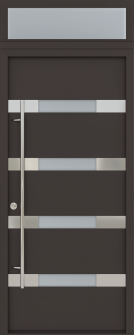 MODERN FRONT STEEL DOOR AURA BROWN/WHITE 37 7/16" X 95 11/16" RHI + TRANSOM